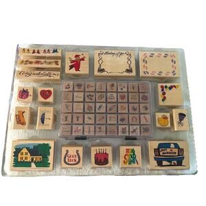 MessageStor 58 Piece Wooden Mount Rubber Stamp Collection